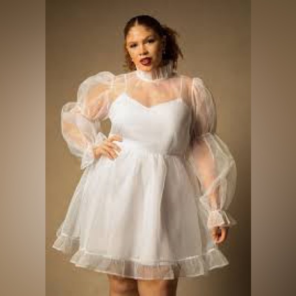 Bridal Eloquii NWT white romantic fairy princess organza ruffle mini dress SZ 18 - Picture 3 of 15